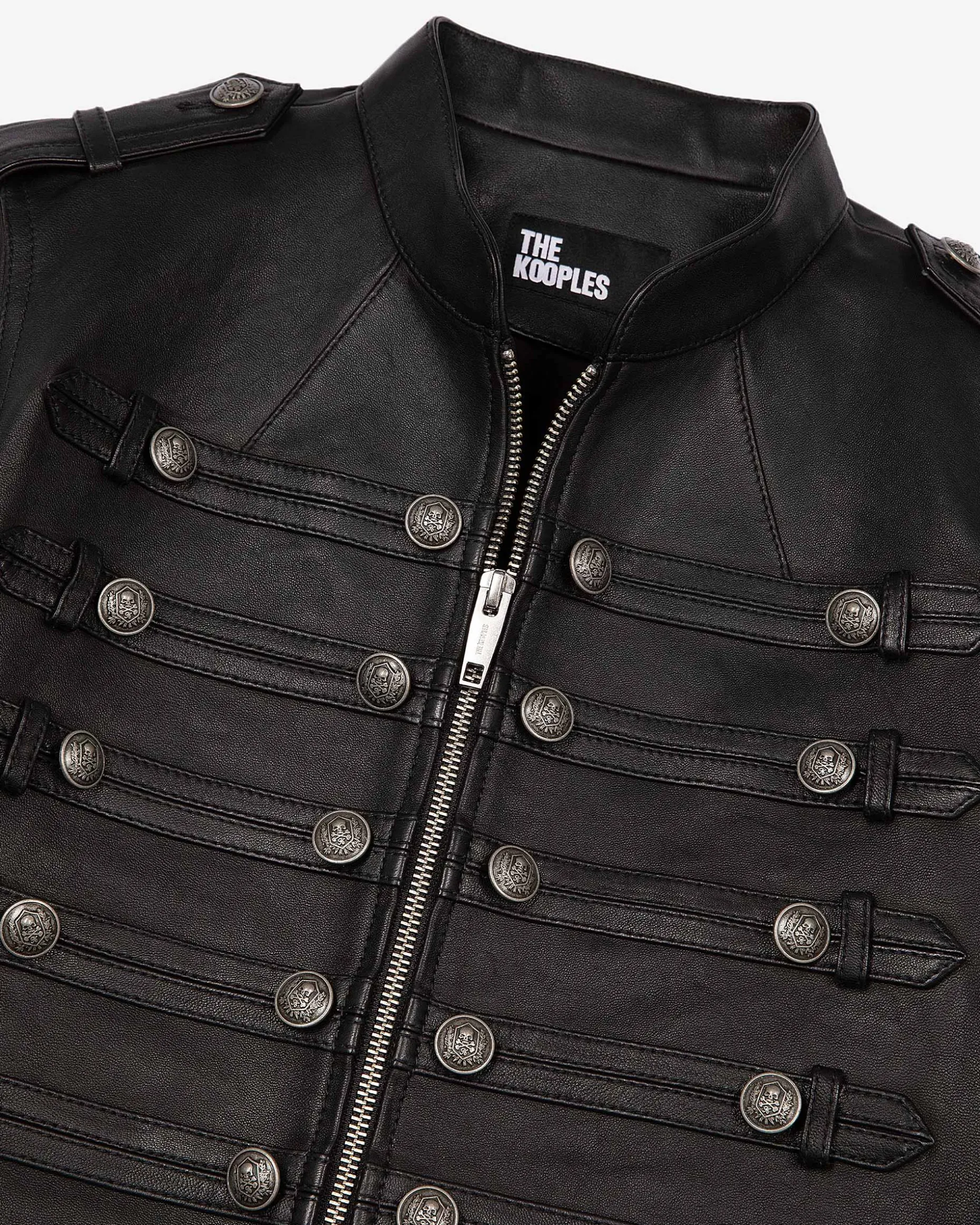 Blouson en cuir style officier noir