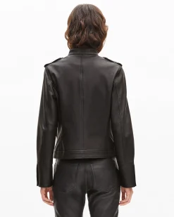 Blouson en cuir style officier noir