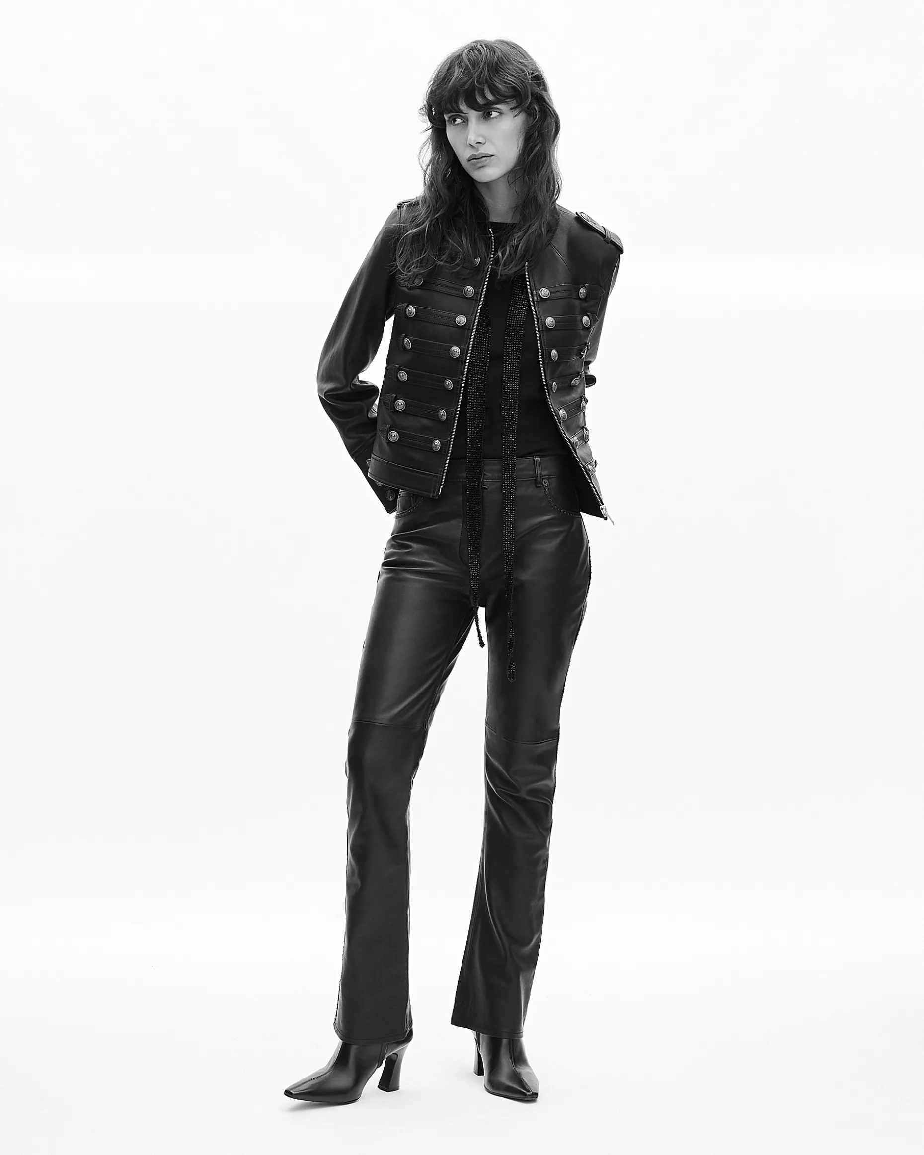Blouson en cuir style officier noir