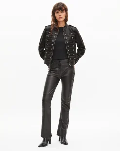Blouson en cuir style officier noir