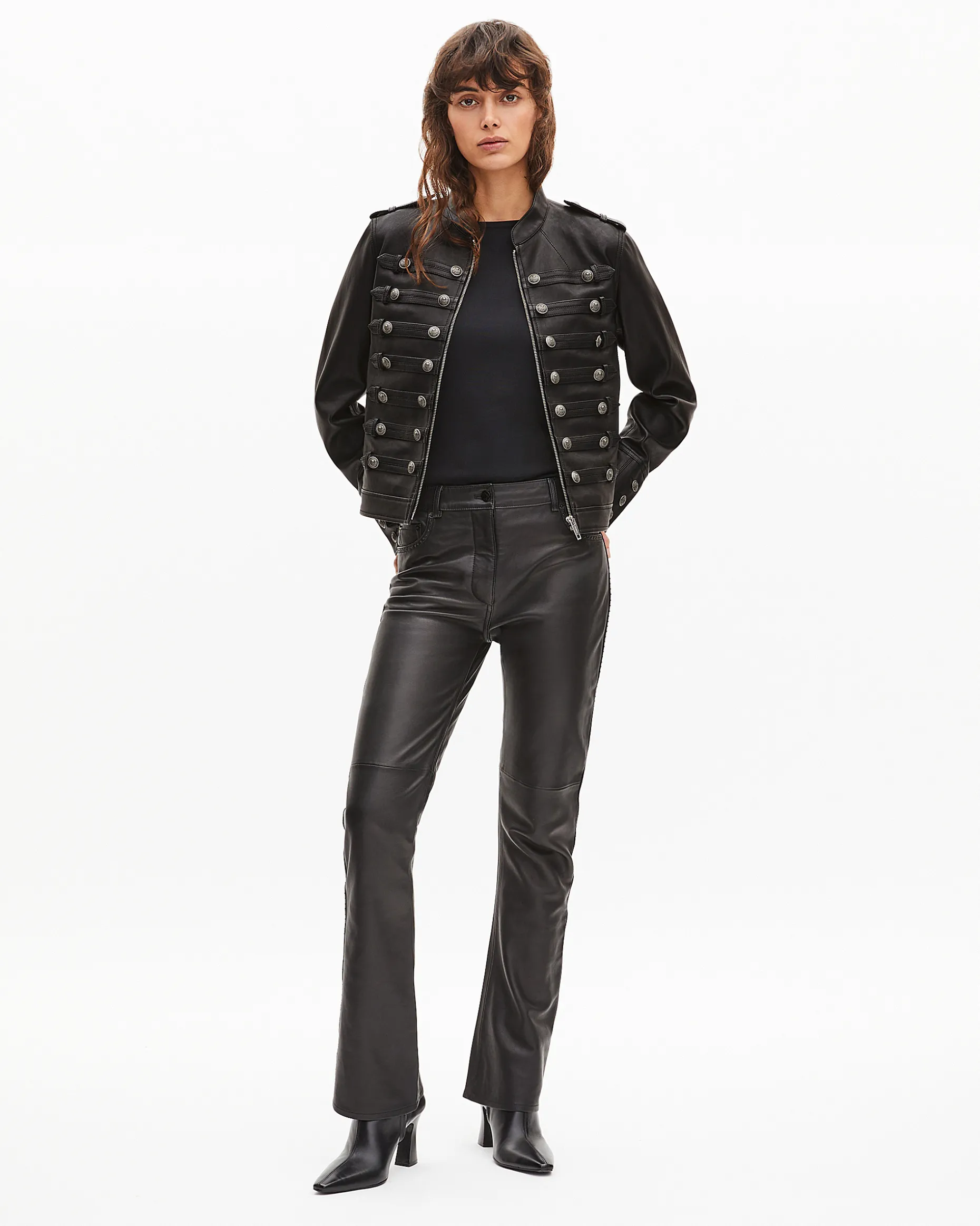 Blouson en cuir style officier noir