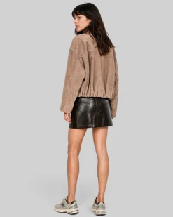 Blouson en cuir suède beige