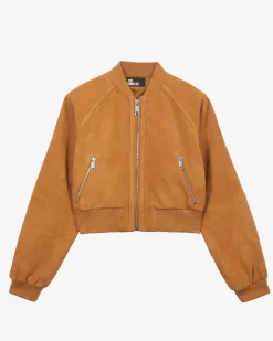 Blouson en cuir suède camel