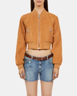 Blouson en cuir suède camel