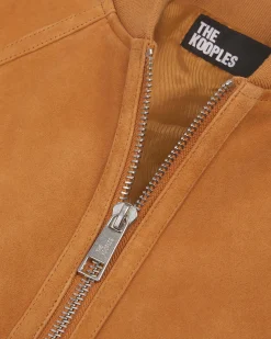 Blouson en cuir suède camel