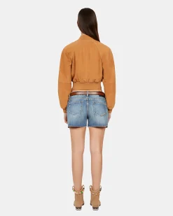 Blouson en cuir suède camel