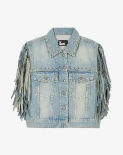Blouson en denim avec franges et studs bleu