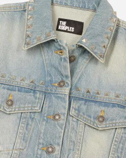 Blouson en denim avec franges et studs bleu