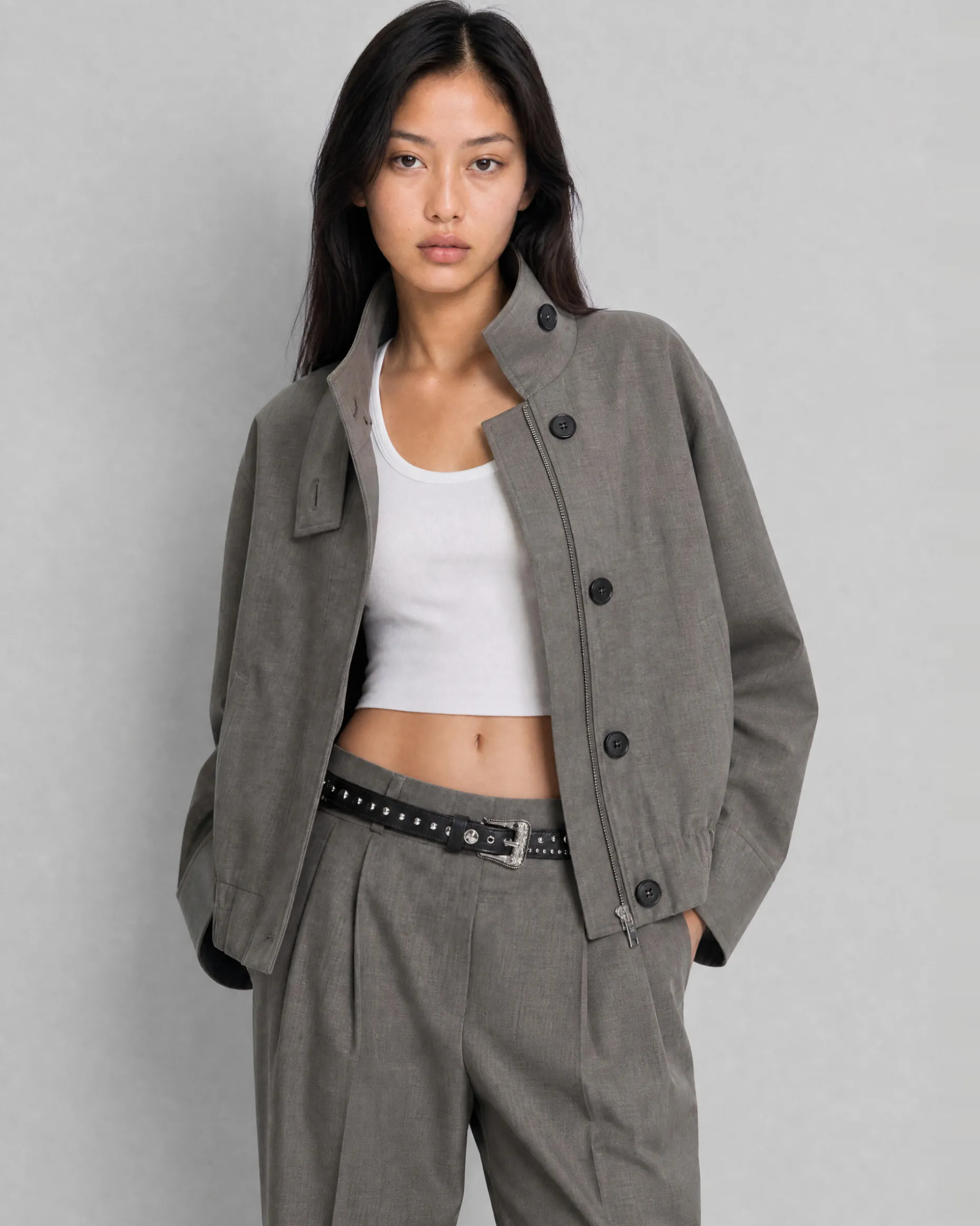 Blouson en laine mélangée beige