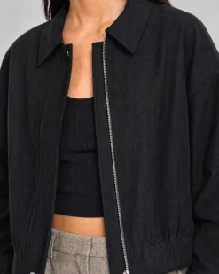 Blouson en laine mélangée noir