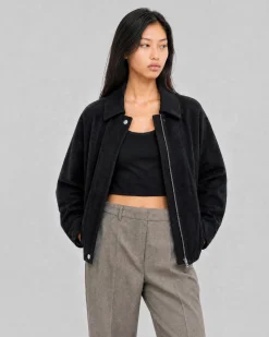 Blouson en laine mélangée noir