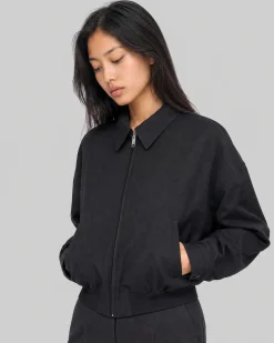 Blouson en laine mélangée noir