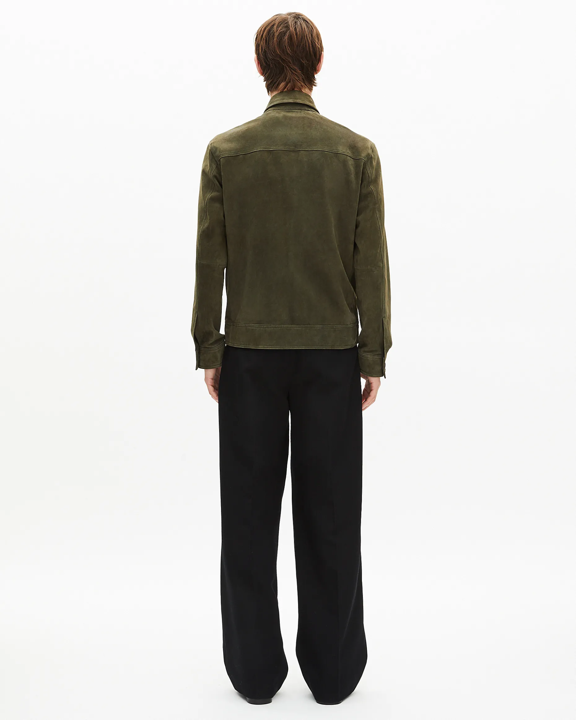 Blouson en suède à zip décalé kaki