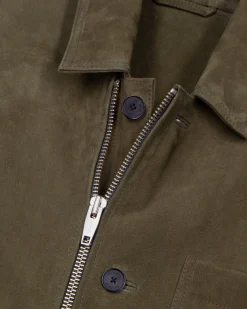 Blouson en suède à zip décalé kaki