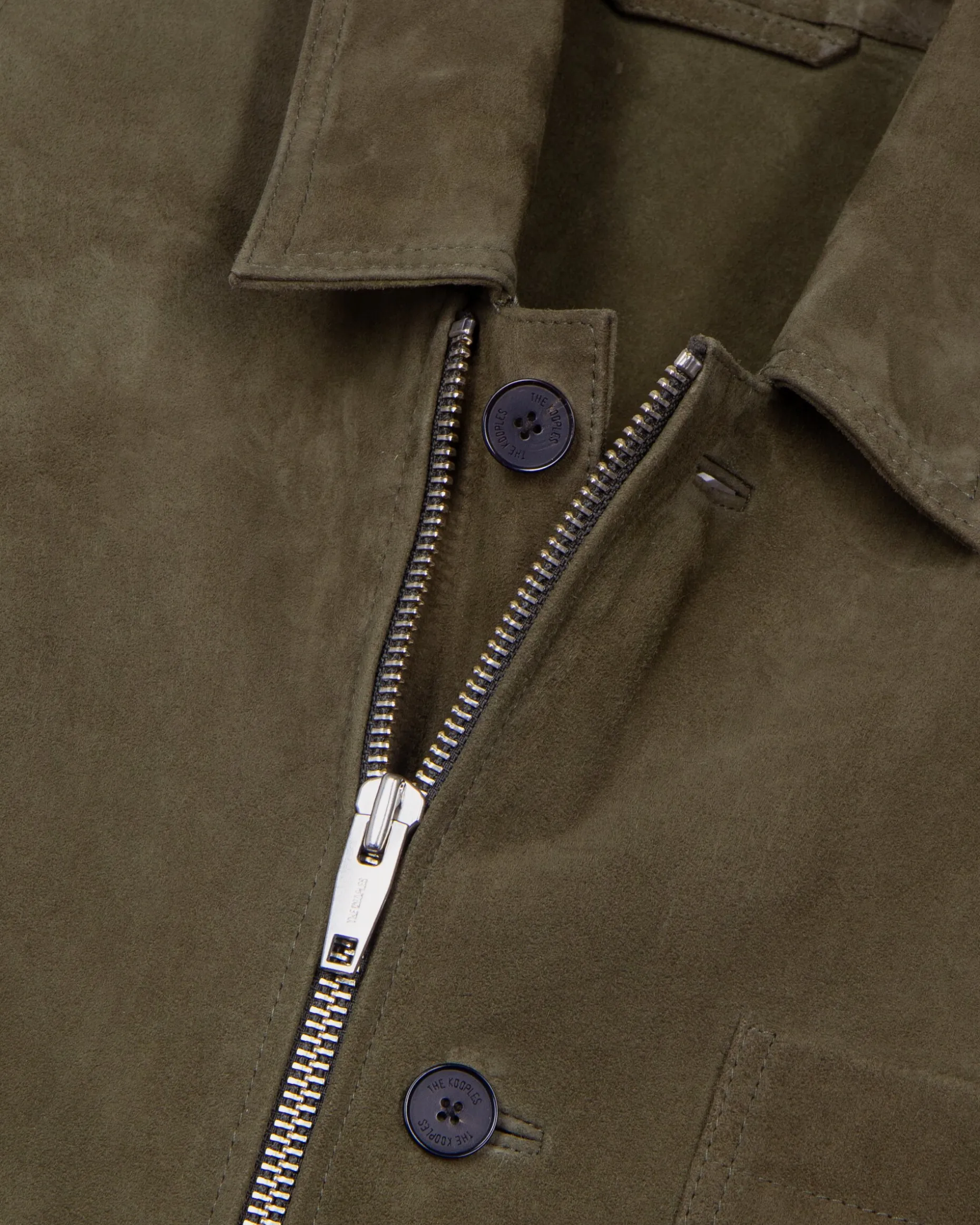 Blouson en suède à zip décalé kaki