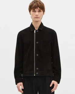 Blouson en suède à zip décalé noir