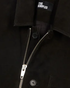 Blouson en suède à zip décalé noir