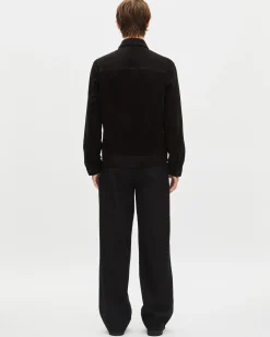 Blouson en suède à zip décalé noir