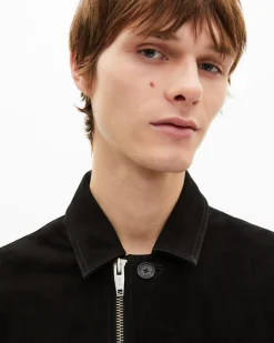 Blouson en suède à zip décalé noir