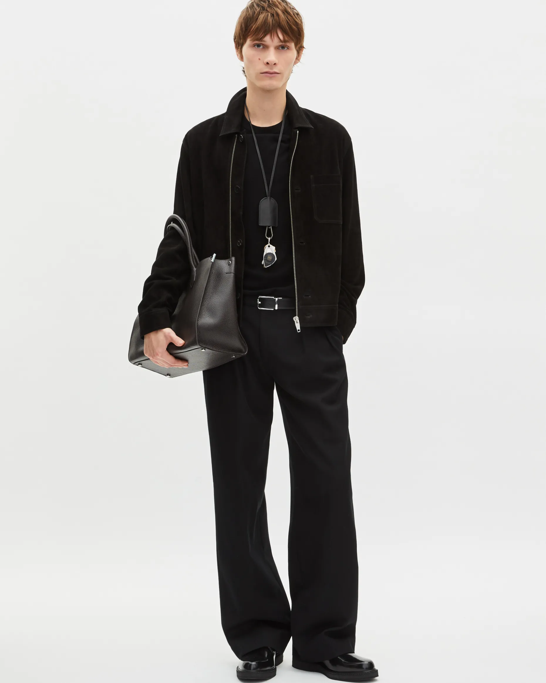 Blouson en suède à zip décalé noir