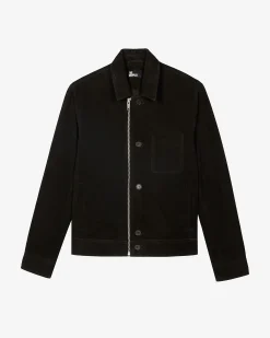 Blouson en suède à zip décalé noir