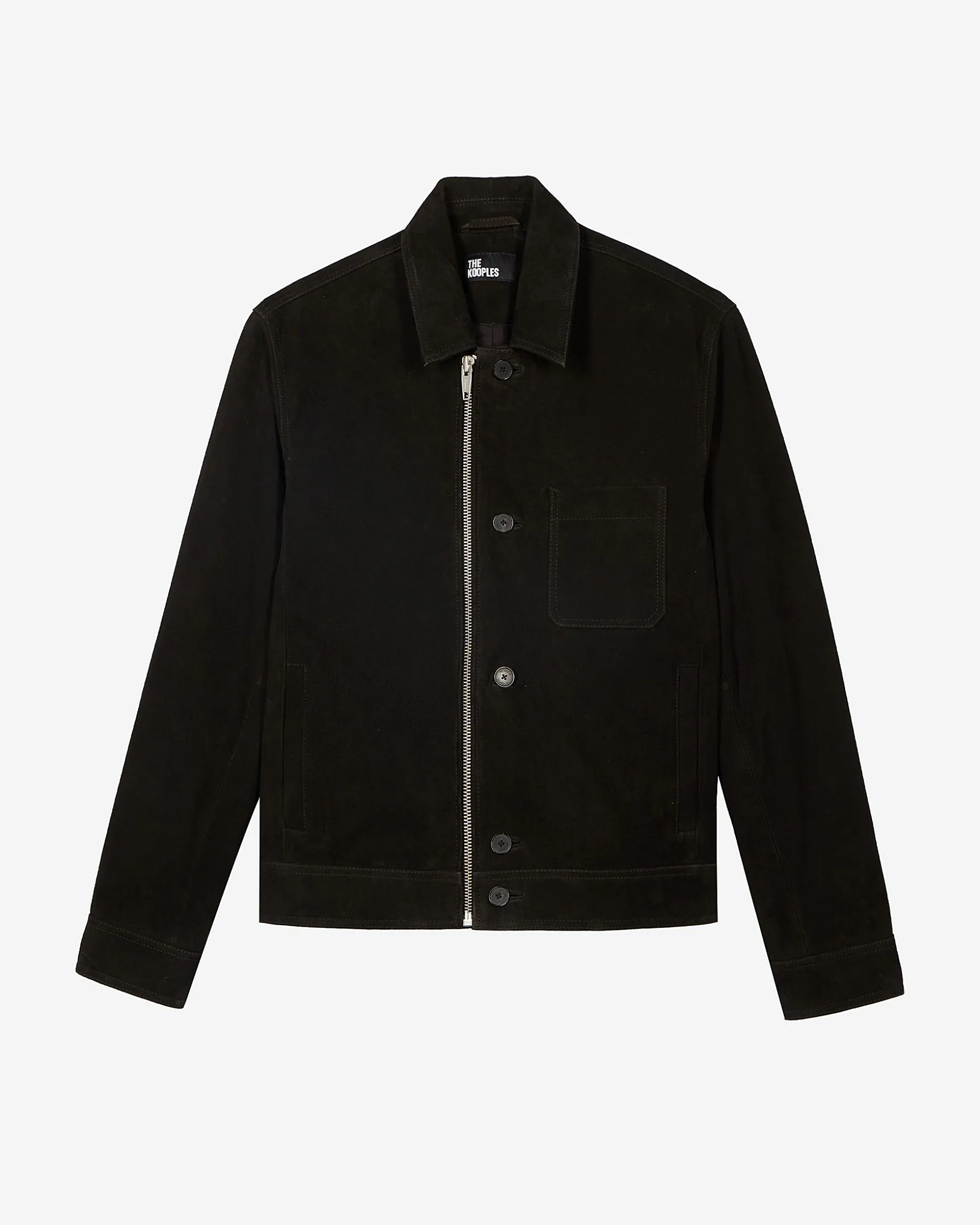 Blouson en suède à zip décalé noir
