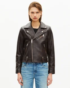 Blouson motard en cuir marron