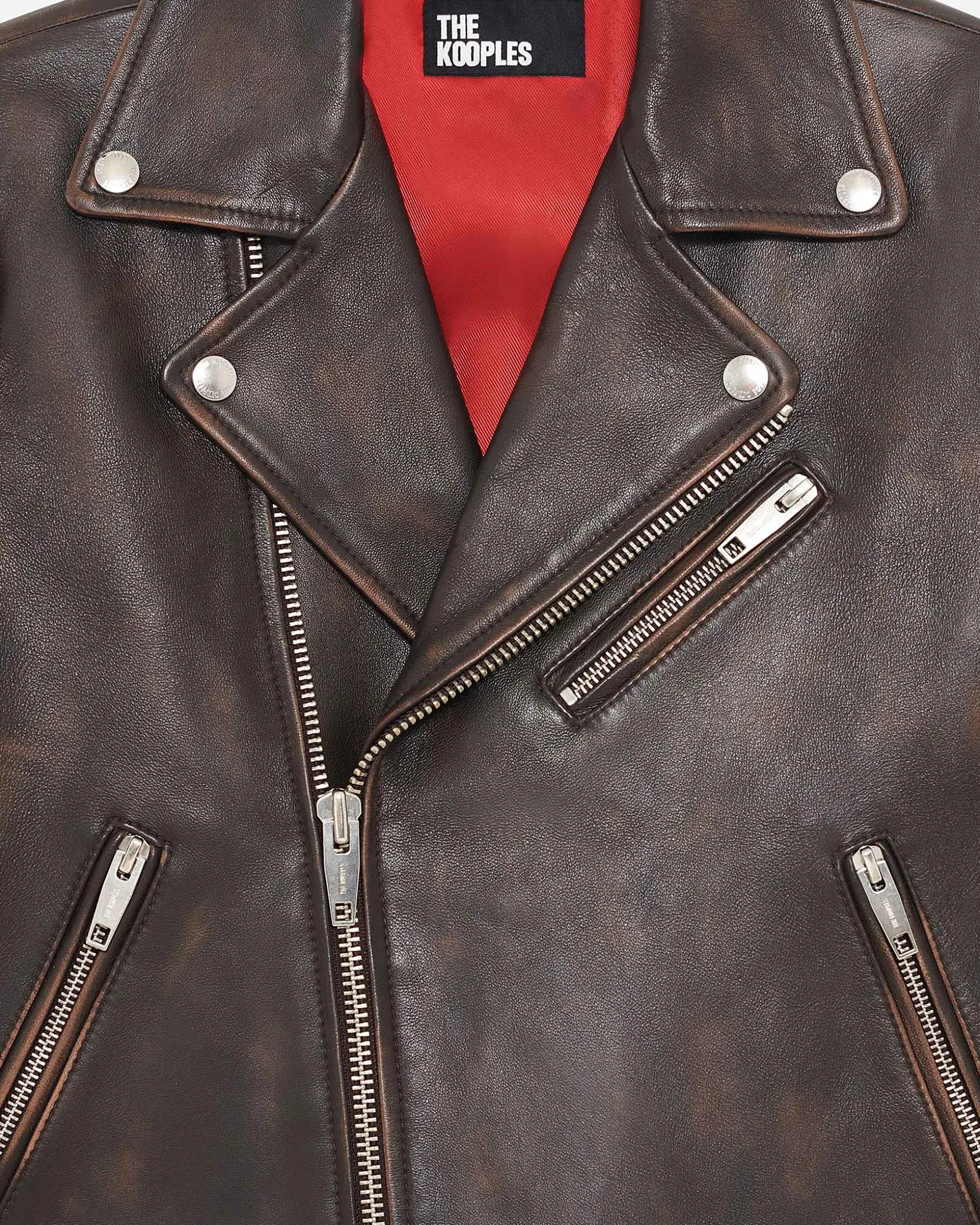 Blouson motard en cuir marron