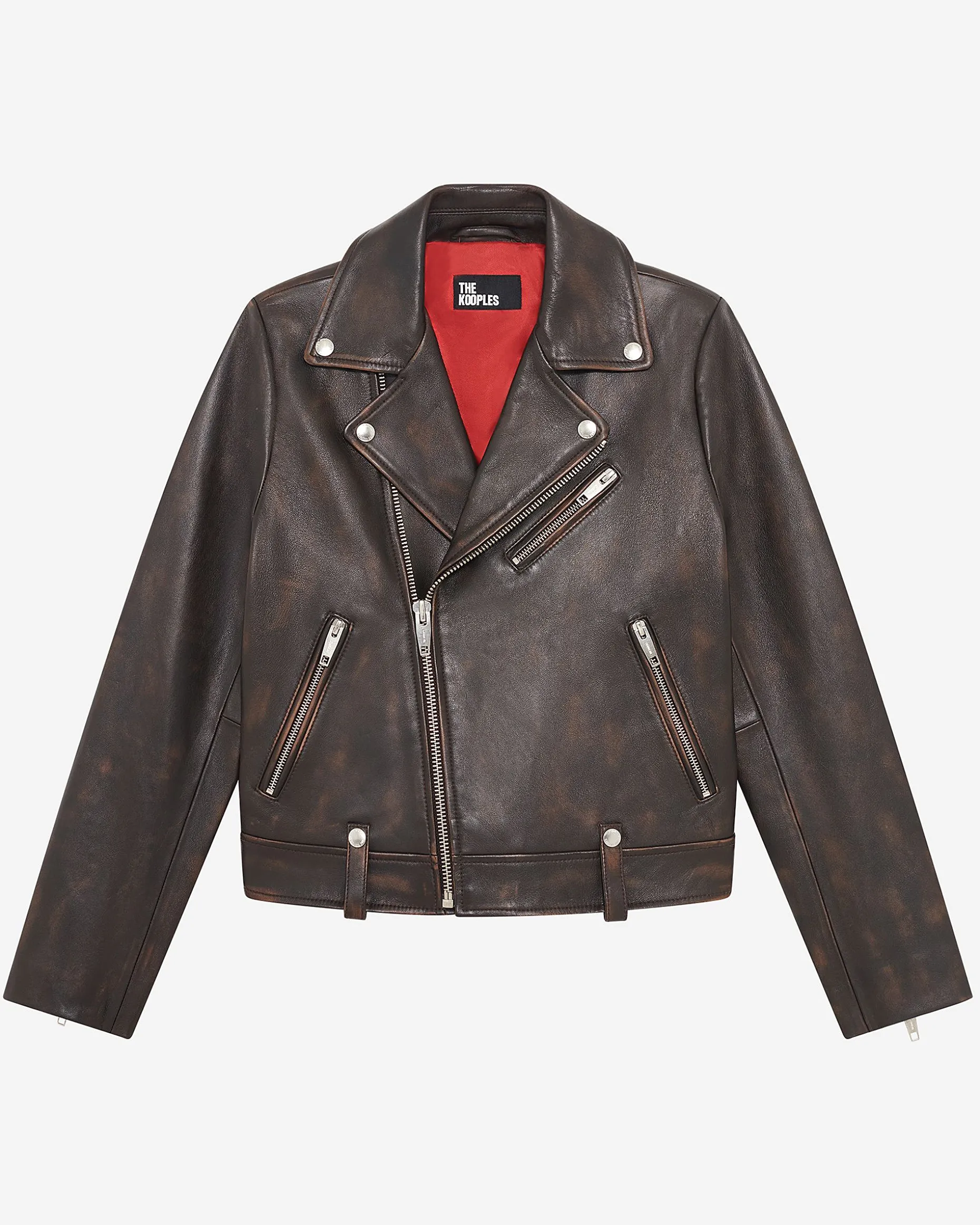 Blouson motard en cuir marron