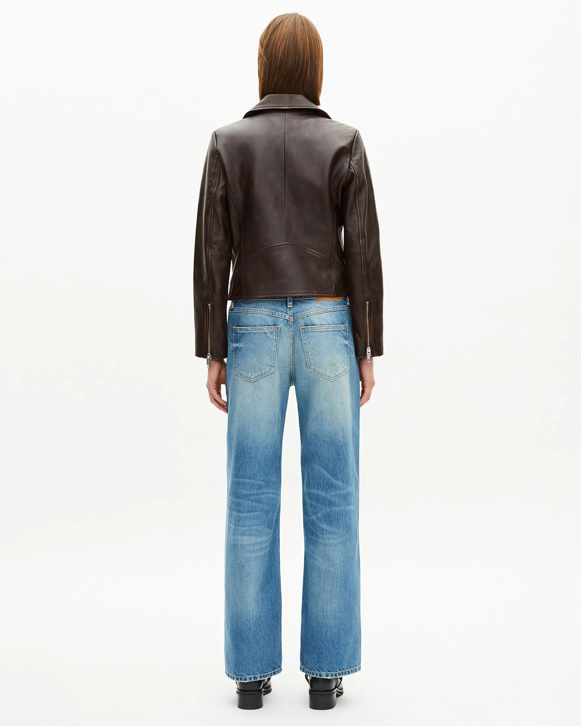 Blouson motard en cuir marron