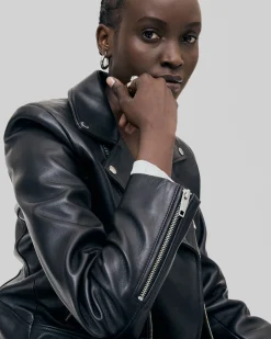 Blouson motard en cuir noir