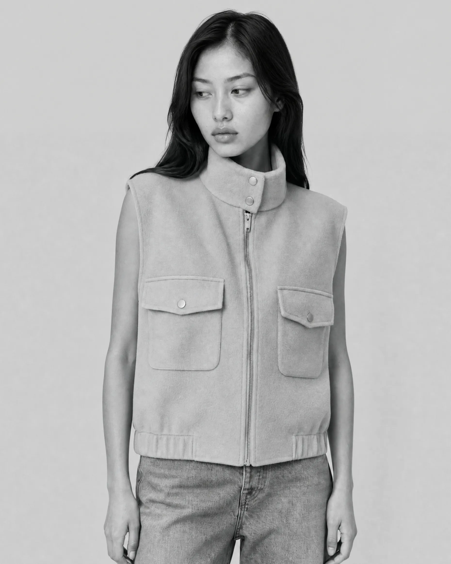 Blouson sans manches en laine double face beige