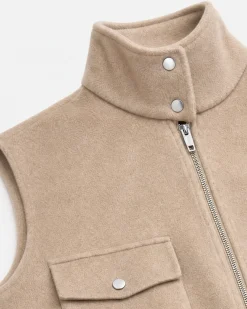 Blouson sans manches en laine double face beige