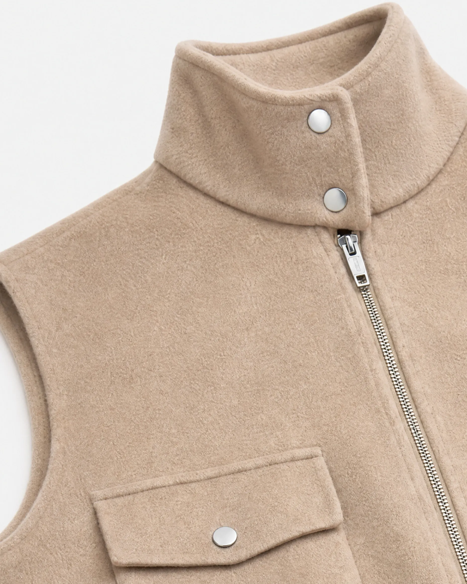 Blouson sans manches en laine double face beige