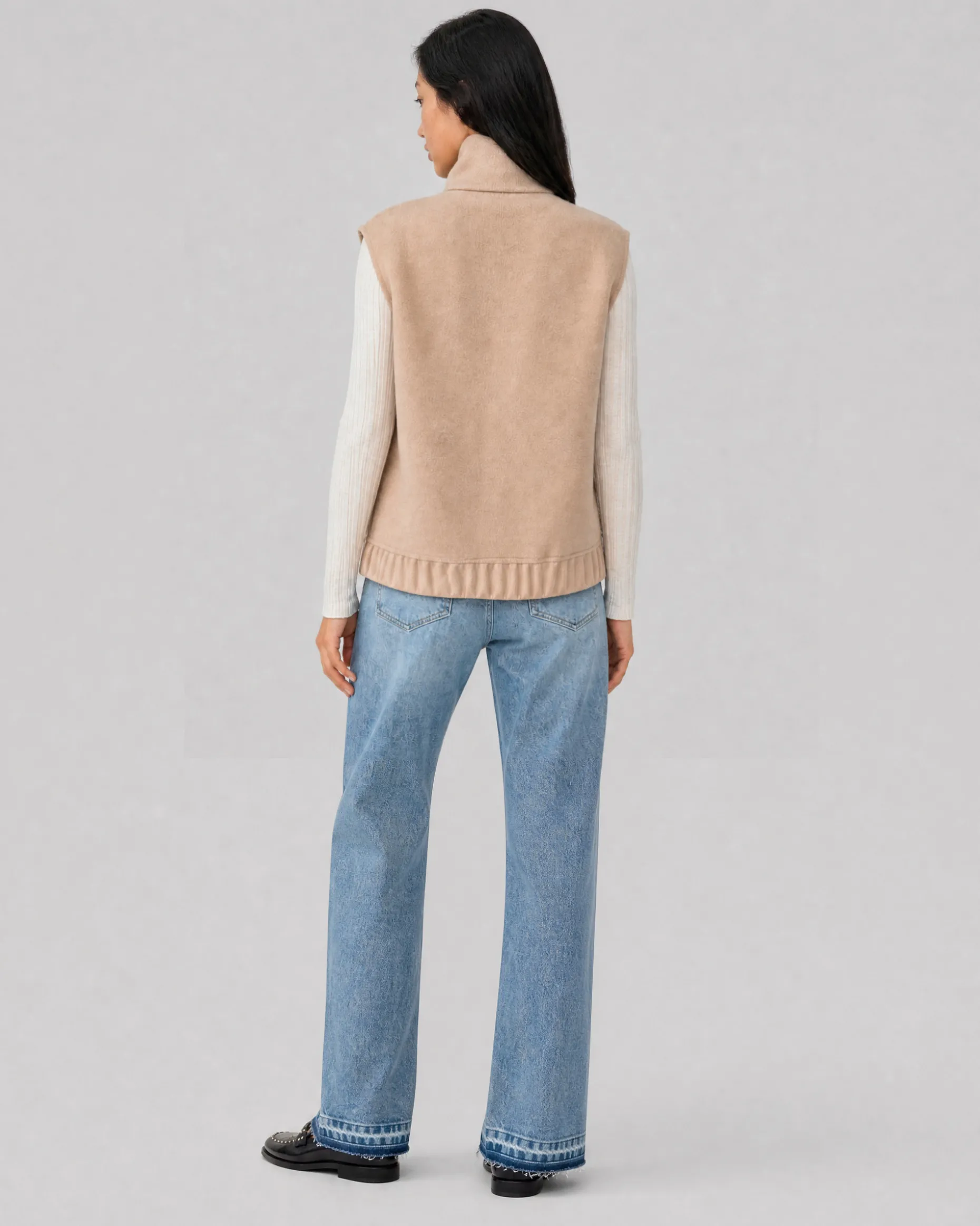 Blouson sans manches en laine double face beige
