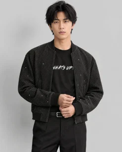 Blouson teddy à strass noir