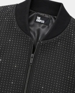 Blouson teddy à strass noir