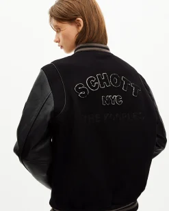 Blouson varsity en cuir noir The Kooples x SCHOTT NYC
