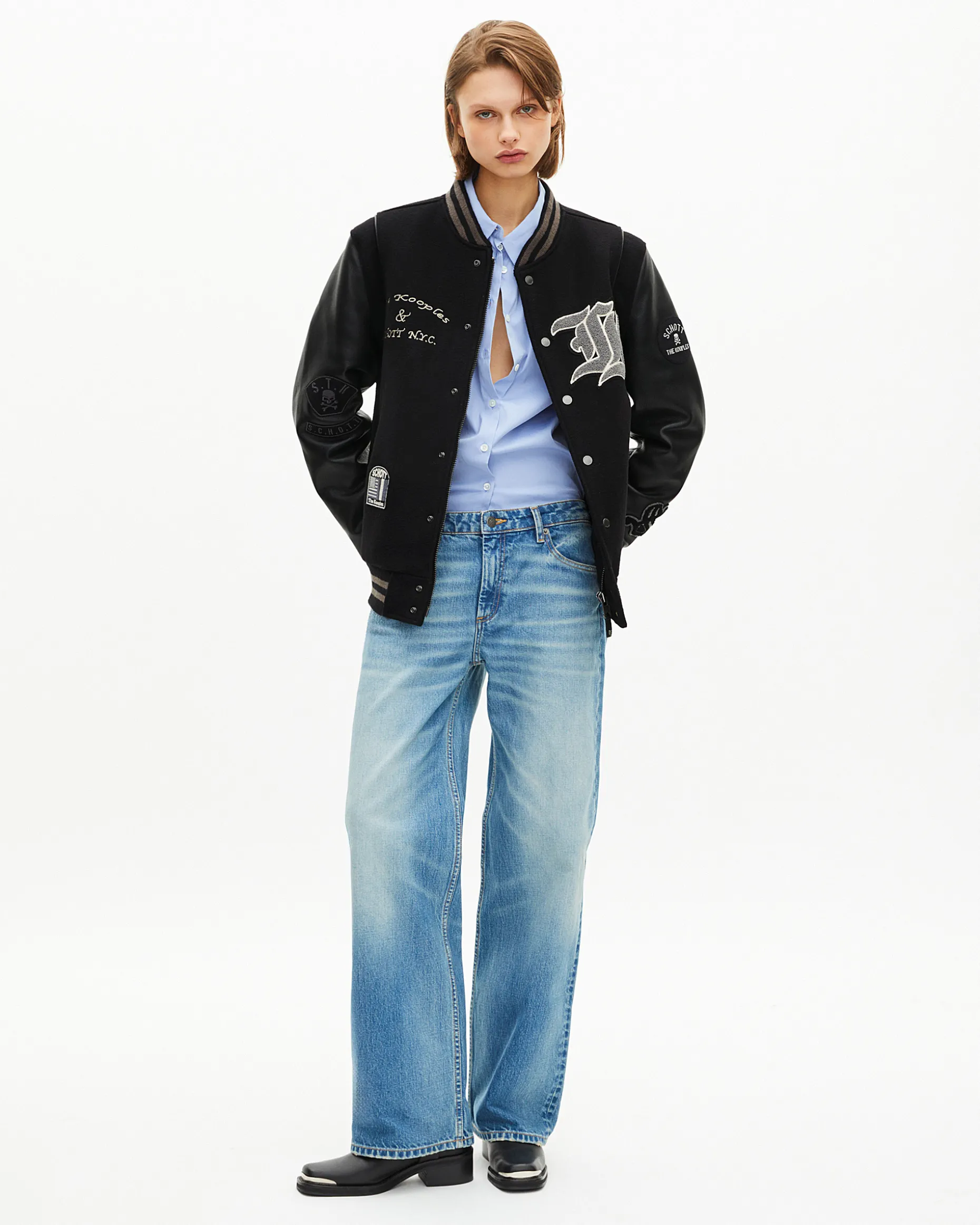 Blouson varsity en cuir noir The Kooples x SCHOTT NYC