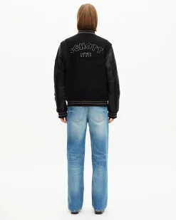 Blouson varsity en cuir noir The Kooples x SCHOTT NYC