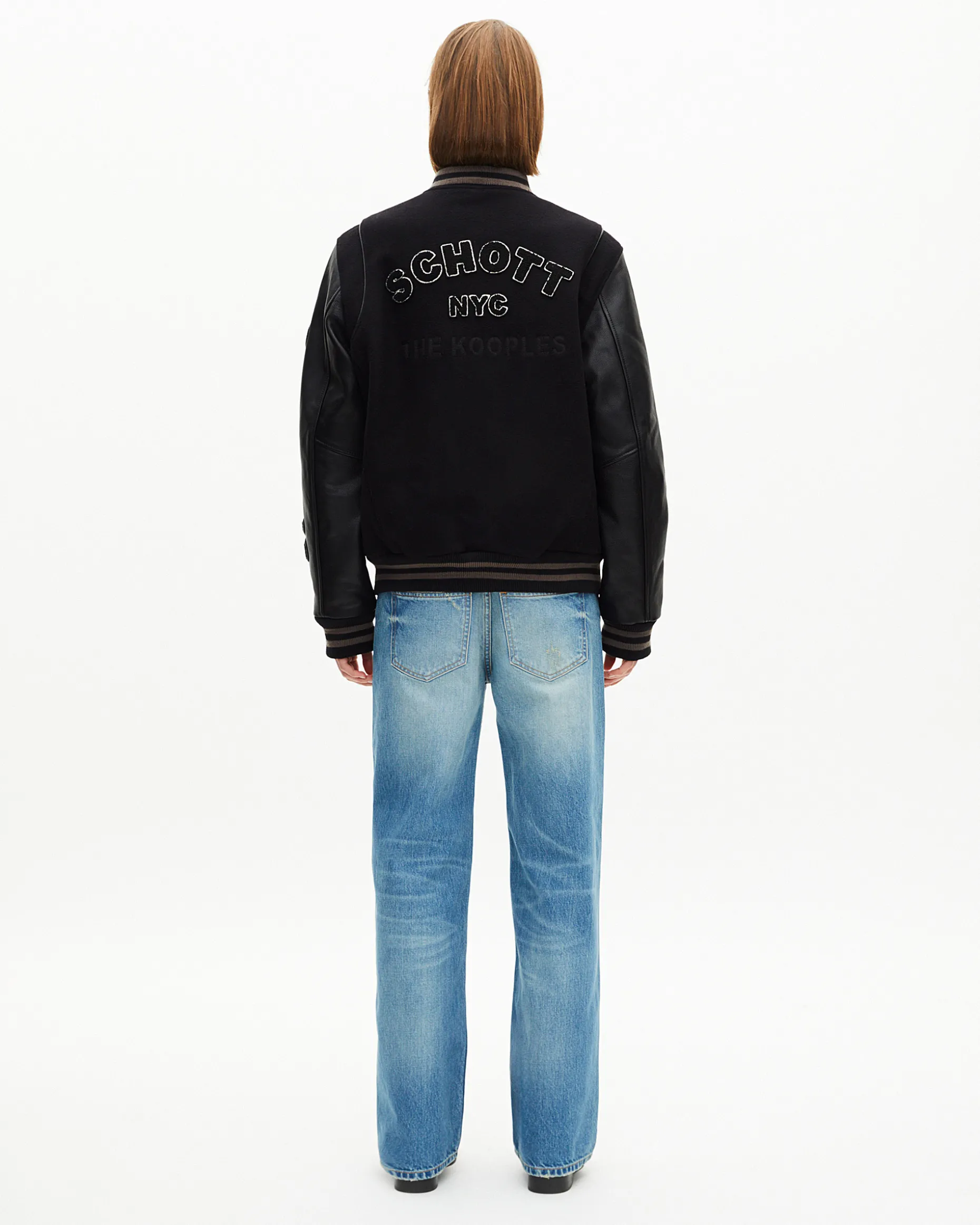 Blouson varsity en cuir noir The Kooples x SCHOTT NYC