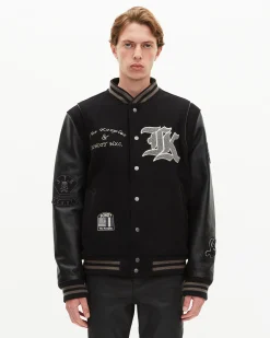 Blouson varsity en cuir noir The Kooples x SCHOTT NYC