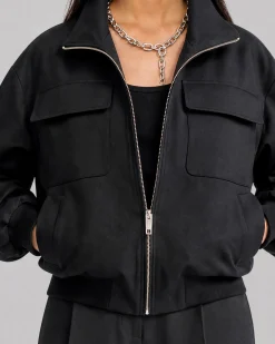 Blouson zippé en laine mélangée noir