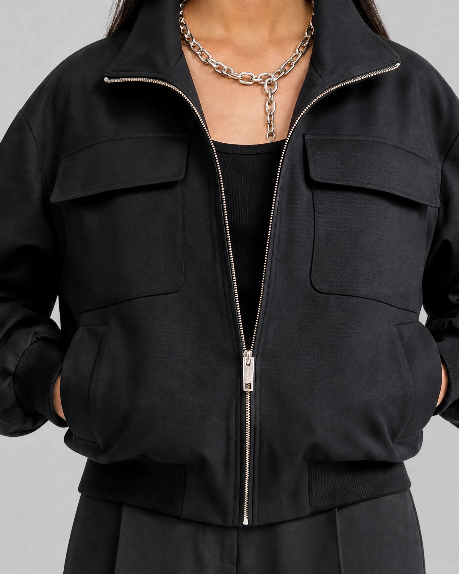 Blouson zippé en laine mélangée noir