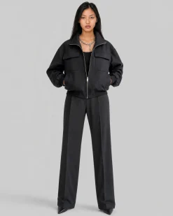 Blouson zippé en laine mélangée noir