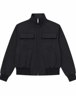 Blouson zippé en laine mélangée noir