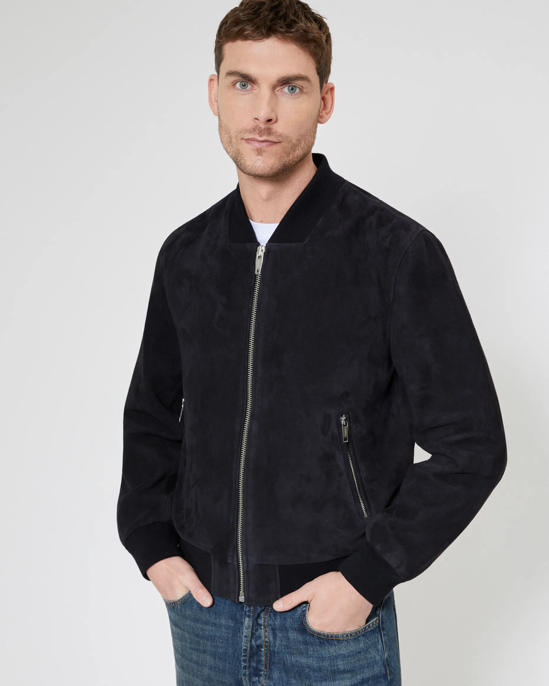 Bombers en suède bleu
