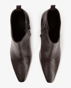 Bottines en cuir effet lézard marron