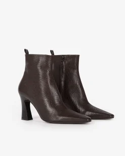 Bottines en cuir effet lézard marron