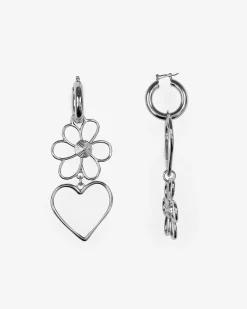 Boucles d'oreilles cœurs et fleurs argentées